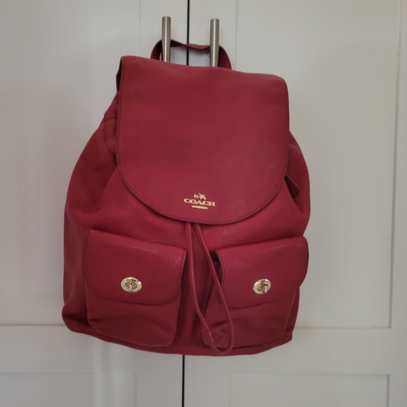 Coach Red Pebble Leather backpack - Picture 1 of 10